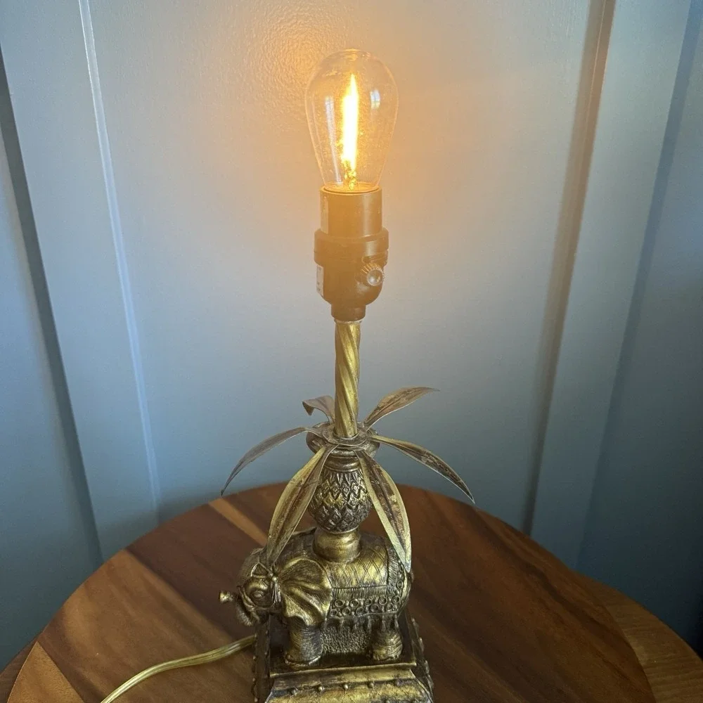 Vintage Gilded Elephant Table Lamp (Base Only) Indian Hollywood Regency Boho 14